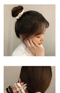 Heart scrunchie detail shot showing cute hair accessories with high elasticity for ponytails.