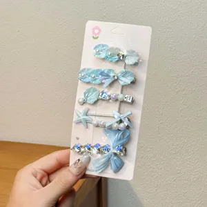 Blue dopamine hair clip set cute starfish shell pearl hairpins sweet hair accessories for girls