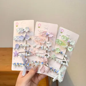 Detailed view of sweet dopamine style hair clips set featuring pearls, shells, and bows.