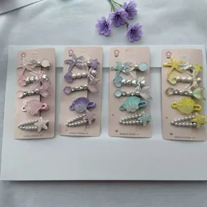 Cute mermaid starfish shell hair clips set for girls sweet pearl hairpins sweet hair accessories