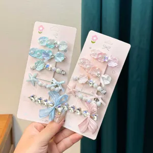 Dopamine hair clip set for women, cute pearl seashell starfish hairpins with sparkling rhinestones.