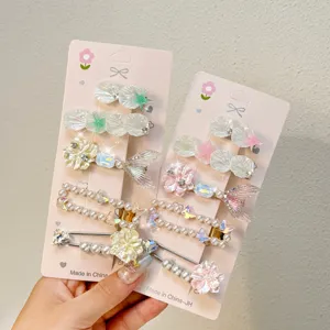 Cute mermaid shell pearl hair clips set for girls, sweet starfish side hairpins accessories.
