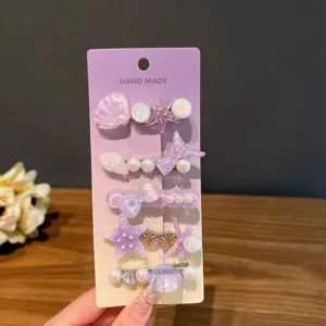 Dopamine purple hair clip set for girls, cute seaside pearl star shell hair accessories