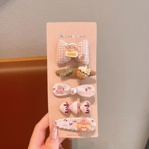 Cute cartoon bear hair clips set sweet bow duckbill hairpins for women and girls daily wear