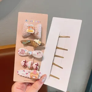 Cute cartoon sweet style hair clips set with lovely bow and metal duckbill design for daily wear.