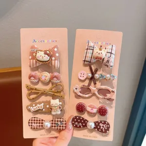Cute ins style cartoon hair clip set sweet bow duckbill clips for girls hair accessories