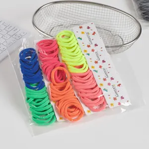 Colorful seamless elastic hair ties detail view, showing vibrant colors and durable packaging.