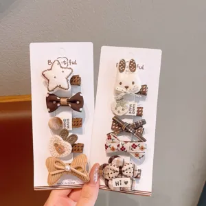 Jolies pinces a cheveux nœud carreaux tricot pour petites filles, accessoires de details.