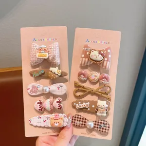 Cute cartoon bear and cat hair clips set sweet bow duckbill clips sweet girl hair accessories