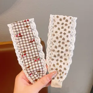 Süßes spitzen breites stirnband süße kirsche blumen haar magischen band mode haaraccessoires für