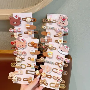 Cute cartoon hair clips set featuring various animal and food designs, perfect for kids and daily styling.