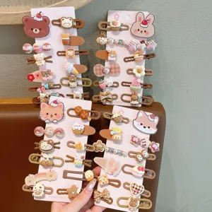 Children Cartoon Hair Clips Set Cute Rabbit Cake Bear Hairpins Fabric Resin Duckbill Clips Kids Hair Accessories