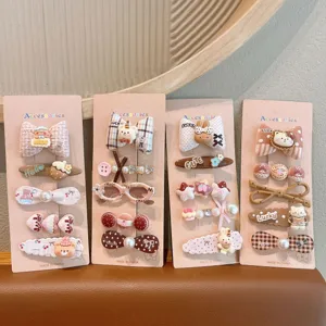 Cute sweet style hair clips set detail showing bowknot and cartoon animal designs for girls.