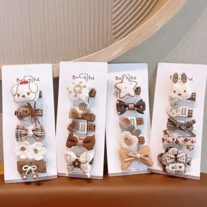 Ensemble de pinces à cheveux mignonnes nœud tricoté carreaux, accessoires pour enfants.