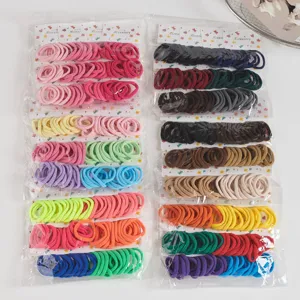 Colorful seamless elastic hair ties set for women and kids, basic daily ponytail holder loops.