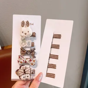 Joli ensemble de pinces a cheveux pour enfants avec noeuds a carreaux et motif de lapin.