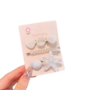 Colorful starfish shell hair clips set cute side hairpins for girls toddler hair accessories