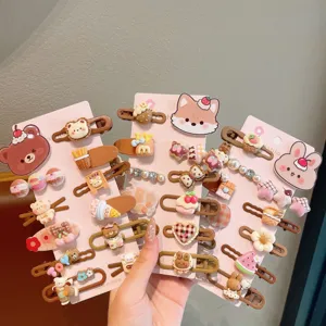 Cute cartoon hair clips set with cute animal and dessert designs for kids daily hair styling.
