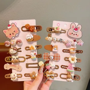 Close-up details of cute cartoon animal and food hair clips, sweet style for daily use.