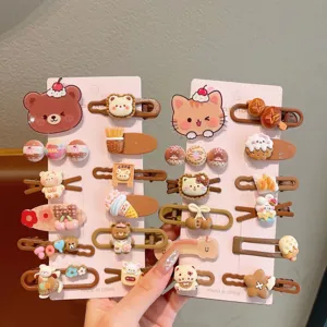 Cute cartoon hair clips set for kids, sweet bear and cat design side bangs pins for daily.
