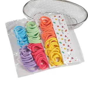 Colorful elastic hair ties set with display cards, durable seamless hair bands for styling.