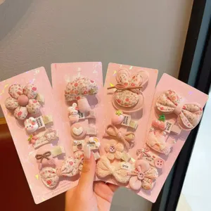 Cute cartoon children's hair clip set, fabric side hairpins, sweet hair accessories for girls.