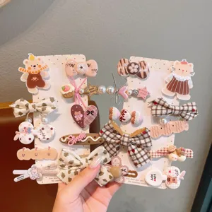 Süße braune Stoff Schleife Cartoon Katze Haarklammern Set für süße kleine Mädchen Haarschmuck.