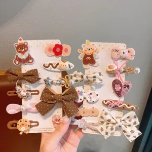 Süße braune Cartoon Bär Haarklammern Set, süße Schleife Haaraccessoires für Mädchen.