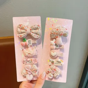 Cute cartoon children hair clip set pink fabric side bangs hairpins sweet cute hair accessories