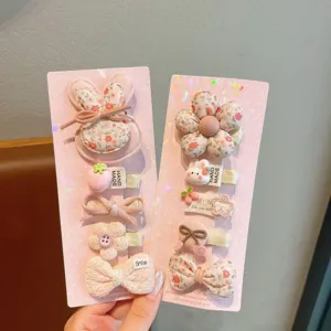 Cute cartoon kids hair clip set fabric side bangs clips sweet hair accessories for girls