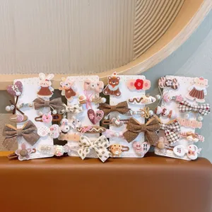 Niedliche braune Cartoon Katze und Schleife Haarspangen Set, süßes Mädchen Haarschmuck.