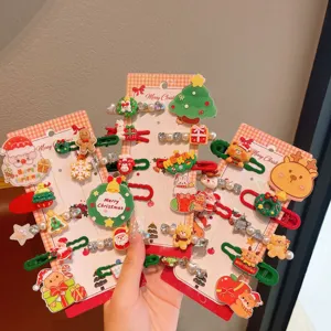 Christmas hair clips set for kids cute cartoon santa reindeer resin hair accessories 2026