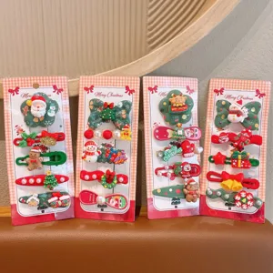 Süße Weihnachts-Haarspangen für Kinder, Weihnachtsmann und Schneemann Haarnadeln, Detail Set.