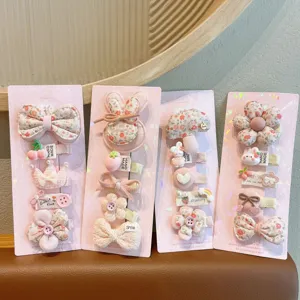 Cute Cartoon Children Hair Clip Set Fabric Floral Bunny Bow Mushroom Hairpins Cute Hair Accessories For Girls Kids