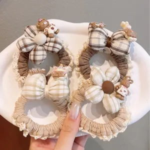Sweet Lace Plaid Hair Scrunchie Cute Bow Resin Bear Bunny Hair Rope Hair Accessories For Women Daily Styling