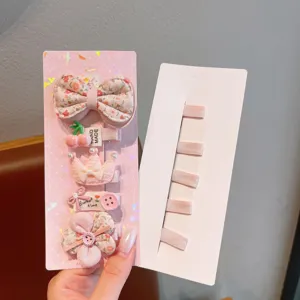 Cute cartoon hair clip set for girls fabric floral bow crown hair accessories main