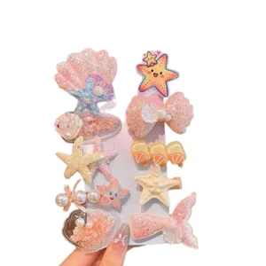Cute cartoon ocean hair clips set for kids sweet starfish shell hair accessories.