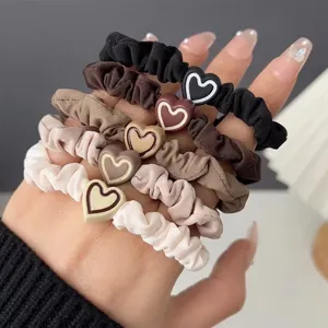 Chic heart hair scrunchies set, high elasticity durable ponytail holders for women daily wear.