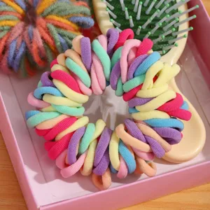 Colorful hair tie set for kids with cute scrunchies and hair brush in gift box detail