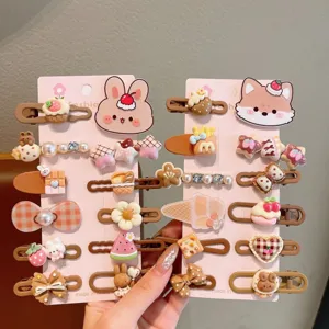 Cute cartoon hair clips set for kids, sweet styles with bows animals and fruit designs.