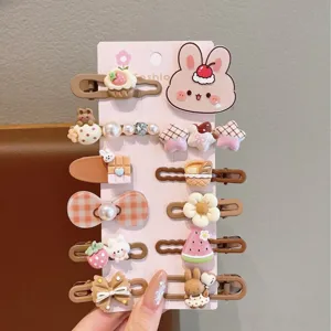 Cute cartoon hair clips set for kids, sweet styles with rabbit and fruit designs for daily wear.