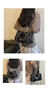 Vintage Motorrad Stil schwarze Leder Kissen Schultertasche, lässige vielseitige Umhängetasche.