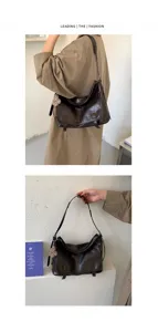 Borsa a tracolla vintage in pelle marrone scuro, borsa ascellare minimalista e chic quotidiana.