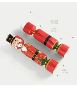 Detailed view of Christmas cracker candy gift boxes with festive Nutcracker design and size specs.