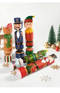 Christmas cracker gift boxes detail, festive candy packaging set with assorted holiday designs