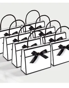 Minimalist black and white contrast bow gift bags, elegant paper packaging boxes 10pcs