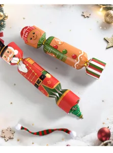 Christmas cracker gift box detail, cute nutcracker and gingerbread man holiday packaging.