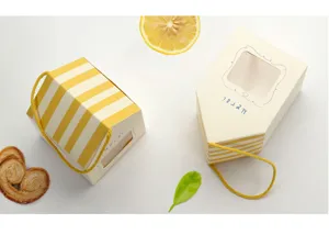 House shaped paper gift box with window stripe roof bakery packaging favor box 10pcs