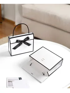 Minimalist black and white contrast bow handbag folding gift box packaging 10 pack