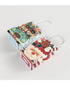Mini sacchetti regalo di carta natalizi con topper 3D carini, ideali per feste e piccoli doni.